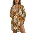 thumbnail image 1 of Xoenoiee Sunflower Daisy Print Swimsuit Coverup for Women Casual V Neck Bathing Suit Cover Ups Button Down Beach Bikini Swimwear Cover up Dress Shirt, M, 1 of 7