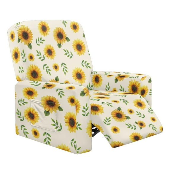 Xoenoiee Sunflower Leaves Pattern Recliner Cover 4 Pieces Lazy Boy Chair Covers Breathable Recliner Sofa Slipcover Anti-Slip Fitted Furniture Protector with Elastic Bottom