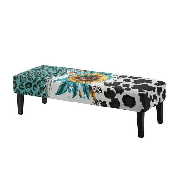 Xoenoiee Sunflower Leopard Cow Pattern Stretch Rectangle Dining Bench Coverm Anti-Dust Removable Bench Slipcover Machine Washable Seat Cushion Protector for Bedroom, Kitchen, Hotel, Banquet