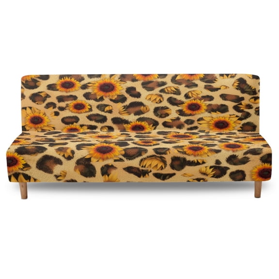 Xoenoiee Sunflower Leopard Pattern Stretch Futon Cover Washable Armless Sofa Slipcover Foldable Sofa Bed Covers Furniture Protector with Elastic Band, Machine Washable