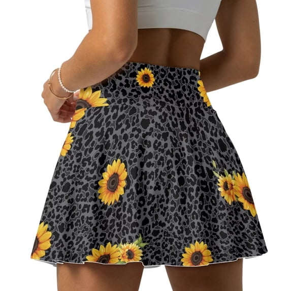 Xoenoiee Sunflower Leopard Print Women's Tennis Skirts High Waisted Tummy Control Pleated Athletic Golf Skorts Skirts for Running with 2 Pockets, XL