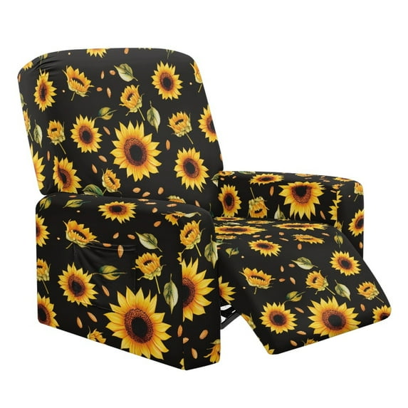 Xoenoiee Sunflower Pattern Recliner Chair Covers 4-Pieces Recliner Covers Stretch 1 Seat Reclining Chair Cover Washable Lazyboy Recliner Covers Furniture Protector for Living Room