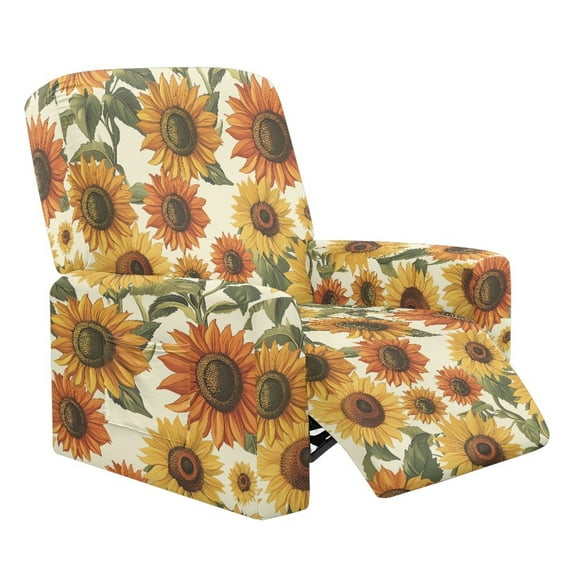 Xoenoiee Sunflower Print Recliner Cover 4 Pieces Lazy Boy Chair Covers Breathable Recliner Sofa Slipcover Anti-Slip Fitted Furniture Protector with Elastic Bottom