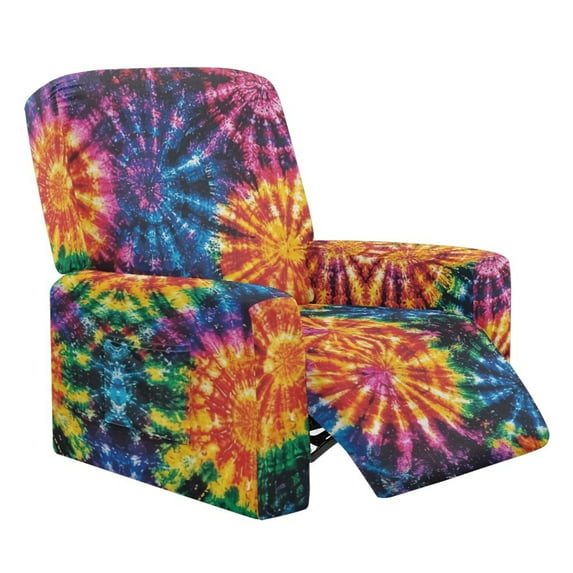 Xoenoiee Tie Dye Print 4-Piece Recliner Chair Covers Stretch Jacquard Chair Covers for Reclining Chair Recliner Slipcovers for Living Room Soft Recliner Protector with Pockets