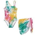 thumbnail image 1 of Xoenoiee Tie Dye Print Girls One Piece Swimsuits Swimwear with Cover Up Skirt, Summer Outfits Beach Bathing Suit with Adjustable Straps, Size 9-10 Years, 1 of 7