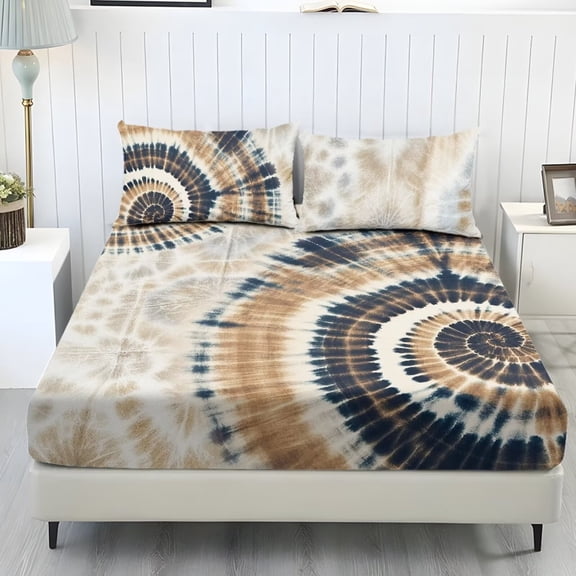Xoenoiee Tie Dye Swirl Pattern 3-Piece Fitted Sheet Set, Ultra Soft Cooling and Breathable Bed Sheets with Deep Pocket, Includes 1 Fitted Sheet & 2 Pillowcases, No Flat Sheet, Twin Size