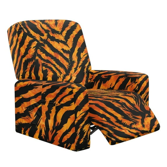 Xoenoiee Tiger Skin Pattern Recliner Slipcovers for Living Room, 4 Pieces Stretch Jacquard Recliner Chair Cover Soft Fitted Recliner Protector with Elastic Bottom for Kids, Pets