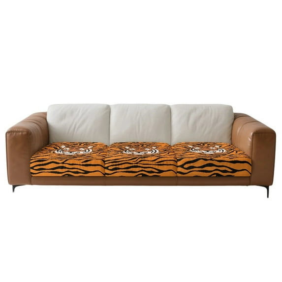 Xoenoiee Tiger Stripe Pattern Couch Cushion Covers, Soft Sofa Seat Covers for Sectional 3 Cushion Couch, Washable Sofa Slipcover with Elastic Bottom, Non-Slip Furniture Protector for Pets