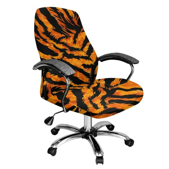Xoenoiee Tiger Stripe Print Office Chair Covers Stretchable Computer Gaming Chair Cover, Universal Desk Chair Covers Removable Rotating Chair Slipcover with Button, Large