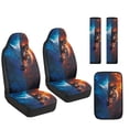 thumbnail image 1 of Xoenoiee Tiger Wolf Fire Pattern Car Seat Covers Full Set of 5/Seat Belt Pads/Car Armrest Cover, PU Leather Auto Accessories Interior Protector Universal Fit, 1 of 7