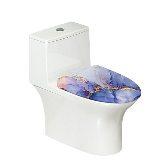 Xoenoiee Toilet Bowl Lid Cover Breathable Soft Toilet Lid Cover Washable Stretch Fabric Reusable Toilet Seat Lid Cover Fits Round Oval Elongated Toilets for Home Decor Accessory, Purple Golden Marble