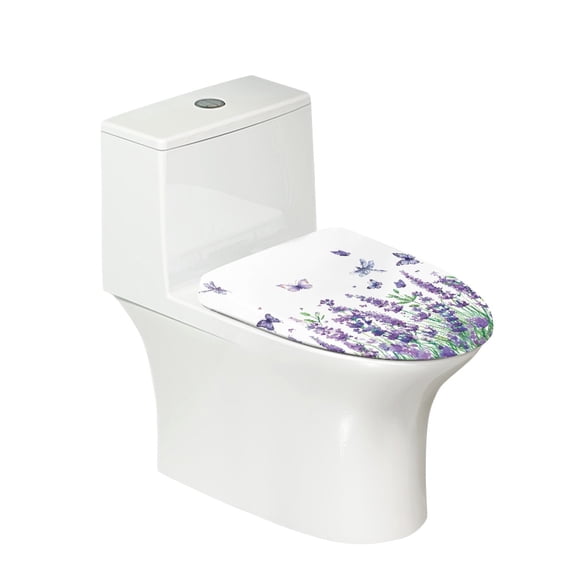 Xoenoiee Toilet Bowl Lid Cover Elastic Edges Toilet Seat Lid Cover Soft Washable Toilet Lid Cover Universal Fit for Round Oval Elongated Toilets for Bathroom Decor, Lavender Butterfly Dragonfly
