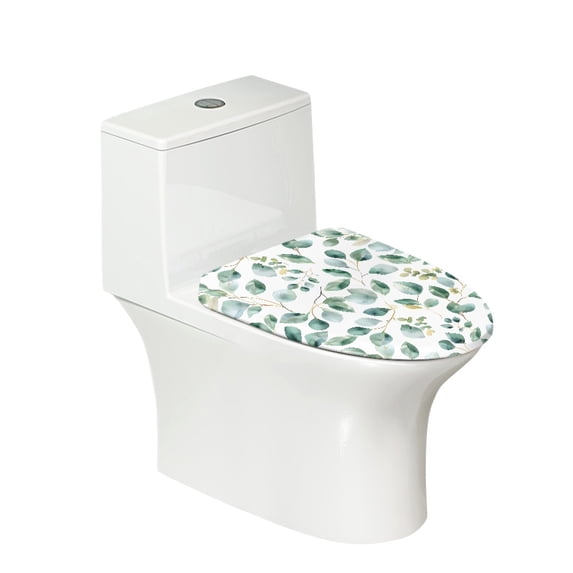 Xoenoiee Toilet Lid Cover Durable Stretch Fabric Toilet Bowl Lid Cover Washable Soft Elastic Edges Toilet Cover Fit Round Oval Elongated Lids for Bath Decorative Accessories, Eucalyptus Foliage White