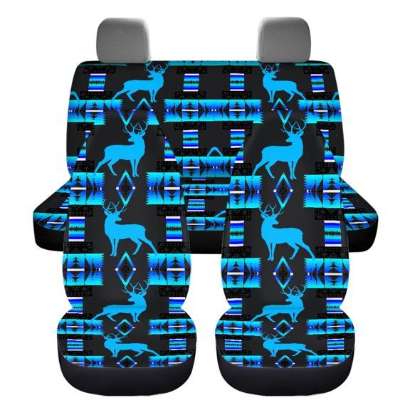 Xoenoiee Tribal Geometric Deer Print 4 Pack Car Seat Covers Full Set Front Seat Protector Split Rear Bench Cover Auto Interior Accessories Decor, All Weather Soft Durable Fabric, Universal Fit