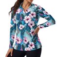 thumbnail image 1 of Xoenoiee Tropical Hibiscus Palm Leaves Print Golf Shirts for Women Long Sleeve Collared Tops Loose Summer Work Travel Blouses V-Neck Polo Shirts Business Casual Work Tops Dressy Blouses, Size XS, 1 of 7