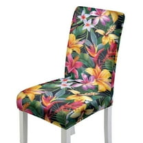 Xoenoiee Tropical Hibiscus Plumeria Leaves Print Dining Chair Covers Stretch Chair Slipcovers Anti-Slip Covers for Dining Chair Removable Washable Parsons Kitchen Chair Covers, 1 Pack