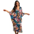 thumbnail image 1 of Xoenoiee Tropical Hibiscus Plumeria Print Women’s Kaftan Beach Cover Up Dress Palm Leaves Design Plus Size Summer Caftan V-Neck Swimsuit Loungewear Maxi Dress with Side Slits, 1 of 7
