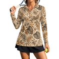 thumbnail image 1 of Xoenoiee Tropical Monstera Palm Leaves Plumeria Flower Print Long Sleeve Golf Shirts for Women Collared V Neck Polo Tennis Top Soft Lightweight Comfort Warm Weather Outfits, Size M, 1 of 7
