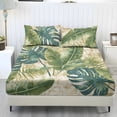 thumbnail image 1 of Xoenoiee Tropical Monstera Palm Leaves Print 3 Pieces Fitted Sheet Set with 2 Pillowcases, Soft Microfiber Wrinkle-Free Bed Sheets with Elastic Band for Bedroom Decor, Twin Size, 1 of 7