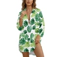 thumbnail image 1 of Xoenoiee Tropical Monstera Palm Leaves Print Womens Swimsuit Cover Up Shirts Oversized Beach Bikini Bathing Suit Coverups Beachwear Button Up Blouse Top Vacation Outfit, L, 1 of 7