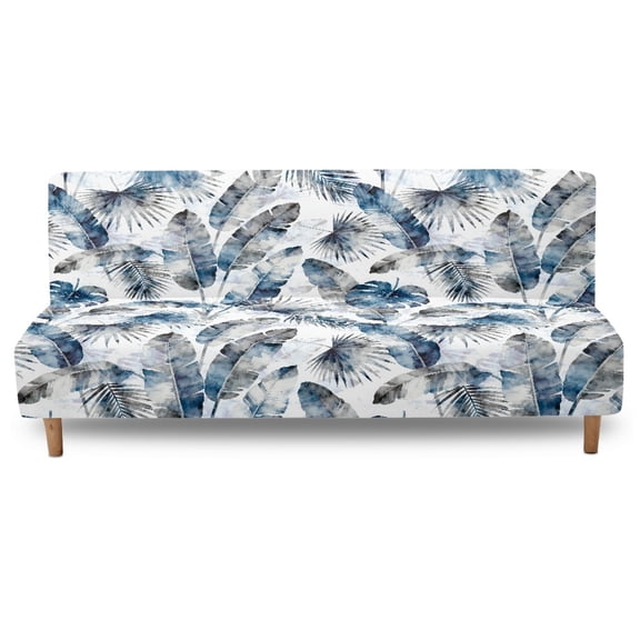 Xoenoiee Tropical Palm Leaves Pattern Armless Sofa Bed Cover Stretch Slipcover Folding Sofa Couch Covers Futon Covers Full Size Furniture Protector with Elastic Bottom