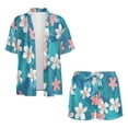 thumbnail image 1 of Xoenoiee Tropical Plumeria Flower Print Womens Fashion 2 Piece Outfits Palm Leaves Design Short Sleeve Tops Set Matching Shorts Loungewear Tracksuit Lounge Sets for Resort Vacation, Size M, 1 of 7