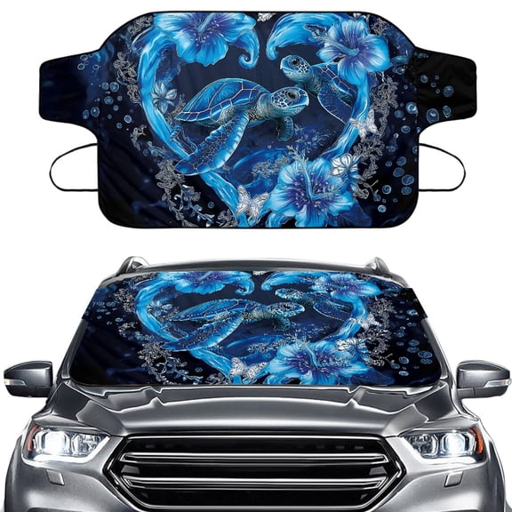 Xoenoiee Turtle Hibiscus Heart Print Windshield Snow Cover Windshield Cover for Ice and Snow, Waterproof Shield Window Protector for Car Truck SUV