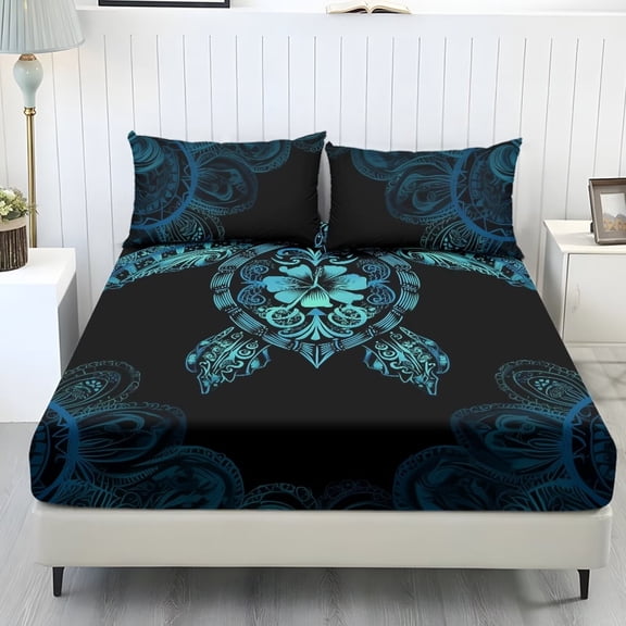 Xoenoiee Turtle Hibiscus Print Bed Sheet Set 3 Pieces Soft Microfiber Bedding Sheet Set, Deep Pocket, Stain, Fade & Wrinkle Resistant for Bedroom Decor, Twin Size