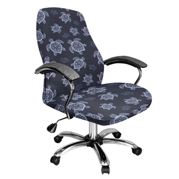 Xoenoiee Turtle Hibiscus Print Office Chair Cover Water Resistant Desk Computer Chair Slipcover Anti-Slip Chair Protector Removable High Back Chair Cover, L