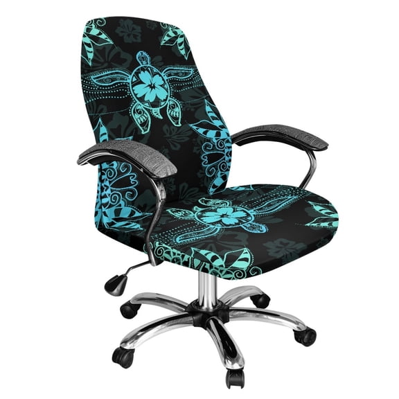 Xoenoiee Turtle Hibiscus Print Office Chair Covers, Stretch Computer Chair Cover, Universal Boss Chair Covers Modern Simplism Style High Back Chair Slipcover, L