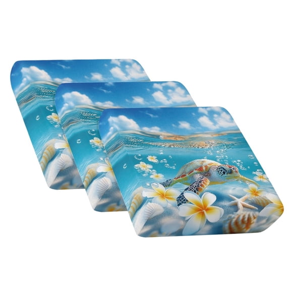 Xoenoiee Turtle Starfish Seashell Print Stretch Couch Covers 3-PC Set, Plumeria Flower Non-Slip Elastic Sofa Cushion Slipcovers Soft Furniture Protector Washable Sofa Cushion Cover for Pets Kids