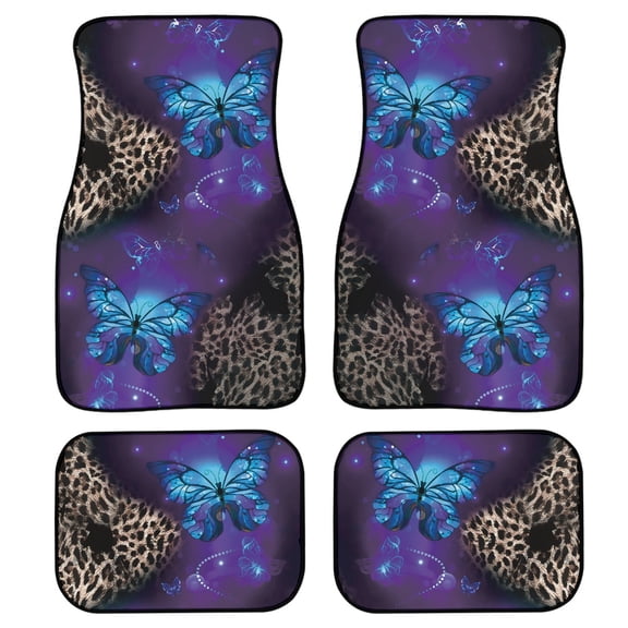 Xoenoiee Universal Carpet Automotive Floor Mats for Women, Butterfly and Leopard Print Car Floor Contour Liners Floor Mats for Car SUV Truck & Van, All Weather Protection