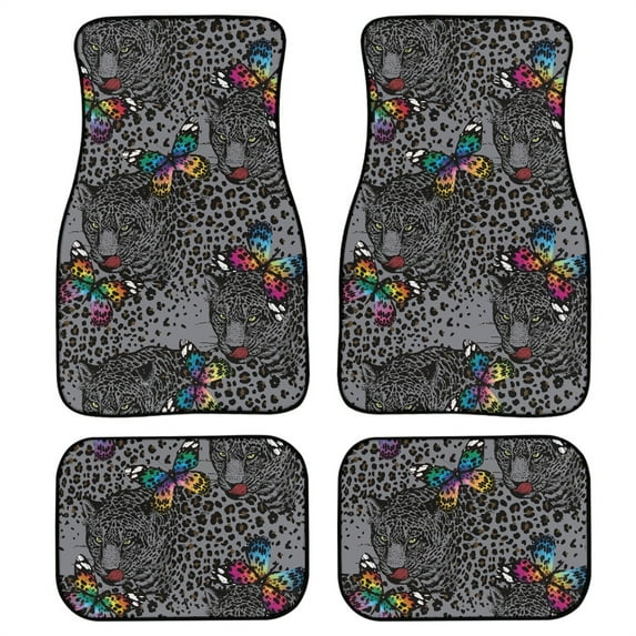 Xoenoiee Universal Fit Car Carpet Automotive Floor Mats fits Most Cars, SUV and Truck, Heavy Duty Rubber Backing, 4-pieces, Butterfly and Leopard Pattern