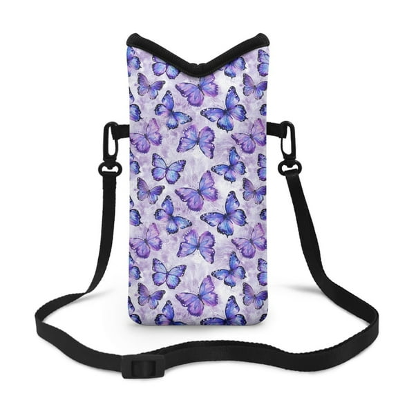 Xoenoiee Universal Neoprene Phone Purse Small Crossbody Cellphone Sleeve Pouch with Adjustable Strap Shockproof Phone Bag, 4 X 8 Inch, Butterfly Violet