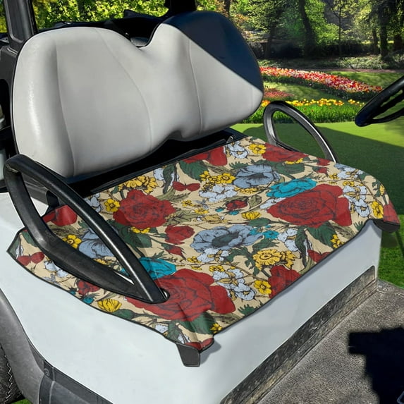 Xoenoiee Vintage Rose Daisy Floral Print Golf Cart Seat Covers for Summer, Soft Microfiber Golf Cart Seat Blanket, Golf Cart Seat Towel for Club Car 2-Person Seats