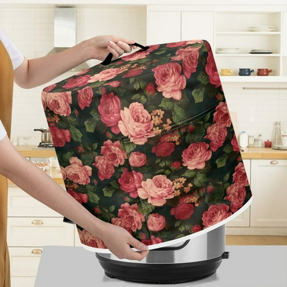 Xoenoiee Vintage Rose Floral Print Kitchen Appliance Dust Cover for Pressure Cooker, Electric Rice Cooker Cover Air Fryer Cover Steamer Cover with Pocket and Top Handle, 3 qt