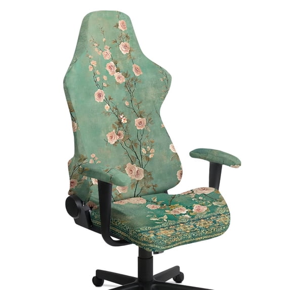 Xoenoiee Vintage Rose Flower Print Gaming Chair Covers Slipcovers Stretch Gamer Chair Cover with Armrest Covers Waterproof Fabric Non-Slip Anti-Scratch Universal Fit Rotating Gaming Chair Protector