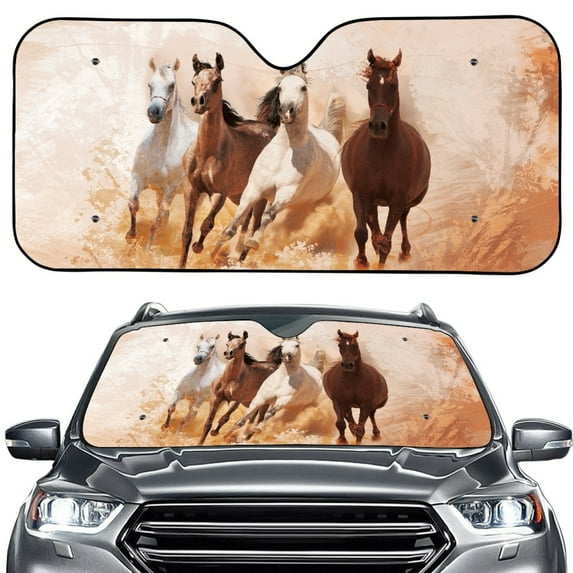Xoenoiee Vintage Splatter Running Horse Print Car Windshield Sunshade UV Ray Reflector Sun Visor Summer Sun Blocker Offer Protection for Car Interior Universal Fits Trucks, Sedans, SUVs