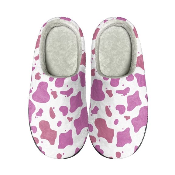 Xoenoiee Warm Slippers Cow Purple Pattern Soft Slippers with Non-Slip Sole for Women Men Plush Bedroom Shoes Indoor Outdoor Slip-On Cosy House Shoes, 5.5-6.5W/4-5 M