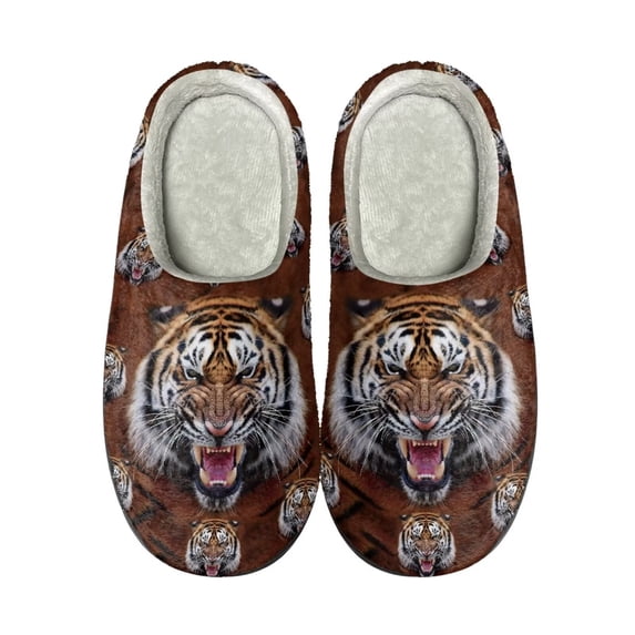 Xoenoiee Warm Slippers Tiger Brown Pattern with Non-Slip Sole for Women Men Fuzzy Bedroom Shoes Indoor Outdoor Slip-On Comfortable House Shoes, 9-10 W/7-8 M