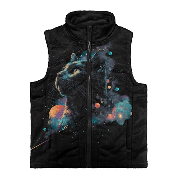 Xoenoiee Watercolor Cat Print Boys Zippered Vest Sleeveless Coat Stand-Up Collar Warm Soft Fleece Outerwear Jacket with Pockets, Size 4T