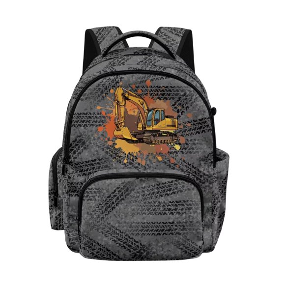Xoenoiee Watercolor Excavator Print School Bags Backpack for Boys Kids School Backpacks with Zipper Pocket, Portable Bookbag Casual Daypack Knapsack for Kindergarten Primary