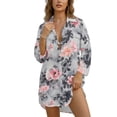 thumbnail image 1 of Xoenoiee Watercolor Flower Print Women's Long Sleeve Shirt Button Down Tunic Dresses Beach Cover-ups Curved Hem Oversized Blouse Tops with Pockets, L, 1 of 7