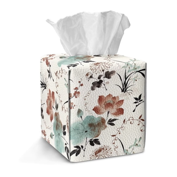 Xoenoiee Watercolor Lotus Flower Print Tissue Box Cover Square Waterproof Tissue Box Holder, Foldable Napkin Facial Tissues Holder Dispenser Home Dining Table Facial Paper Organizer