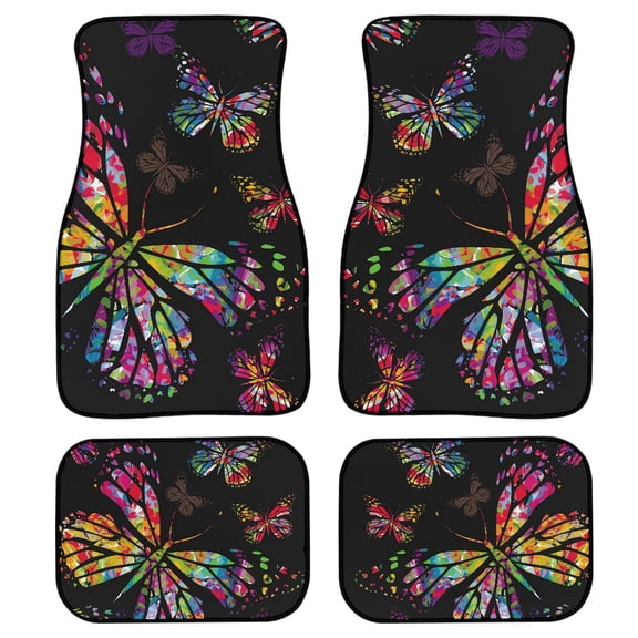 Xoenoiee Waterproof Universal Fit Car Floor Mats, Colored Butterfly Design Auto Carpet Car Mats Fit for SUV, Van, sedan, Truck ,Set of 4, Black