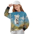 thumbnail image 1 of Xoenoiee West Highland White Terrier Flower Print Girls Loose Crewneck Sweatshirt Side Slit Long Sleeve Casual Pullover Drop Shoulder Sweatshirts for Teens Kids, 11-12 Years, 1 of 7