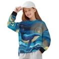 thumbnail image 1 of Xoenoiee Whale Waves Print Fall Sweatshirt for Girls, Oversized Drop Shoulder Pullover Long Sleeve Soft Fleece Crewneck Loose Top, 5-6 Years, 1 of 7