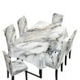 thumbnail image 1 of Xoenoiee White Marble Pattern 7 Pcs Chair Protector Cover and Tablecloth Set Stretch Removable Washable 55"x82" Table Cover and Seat Slipcover for Home Hotel Dining Room Banquet Wedding Party, 1 of 6