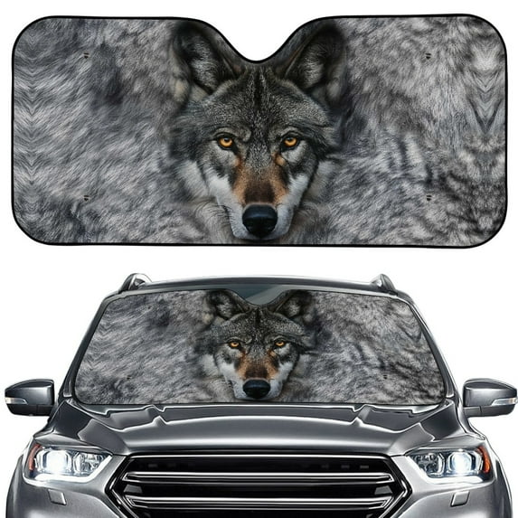 Xoenoiee Wolf Print Car Windshield Sun Shade, Sun Visor Foldable Sun Shade Blocks UV Rays Heat Insulation Easy to Use Interior Accessories