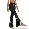 thumbnail image 1 of Xoenoiee Women Flare Leggings Flared Yoga Leggings Tummy Control Stretch Workout Pants Slit Hem Pants Running Pants Tall Yoga Pants Work Pants, L, Marble White Crack Black, 1 of 6